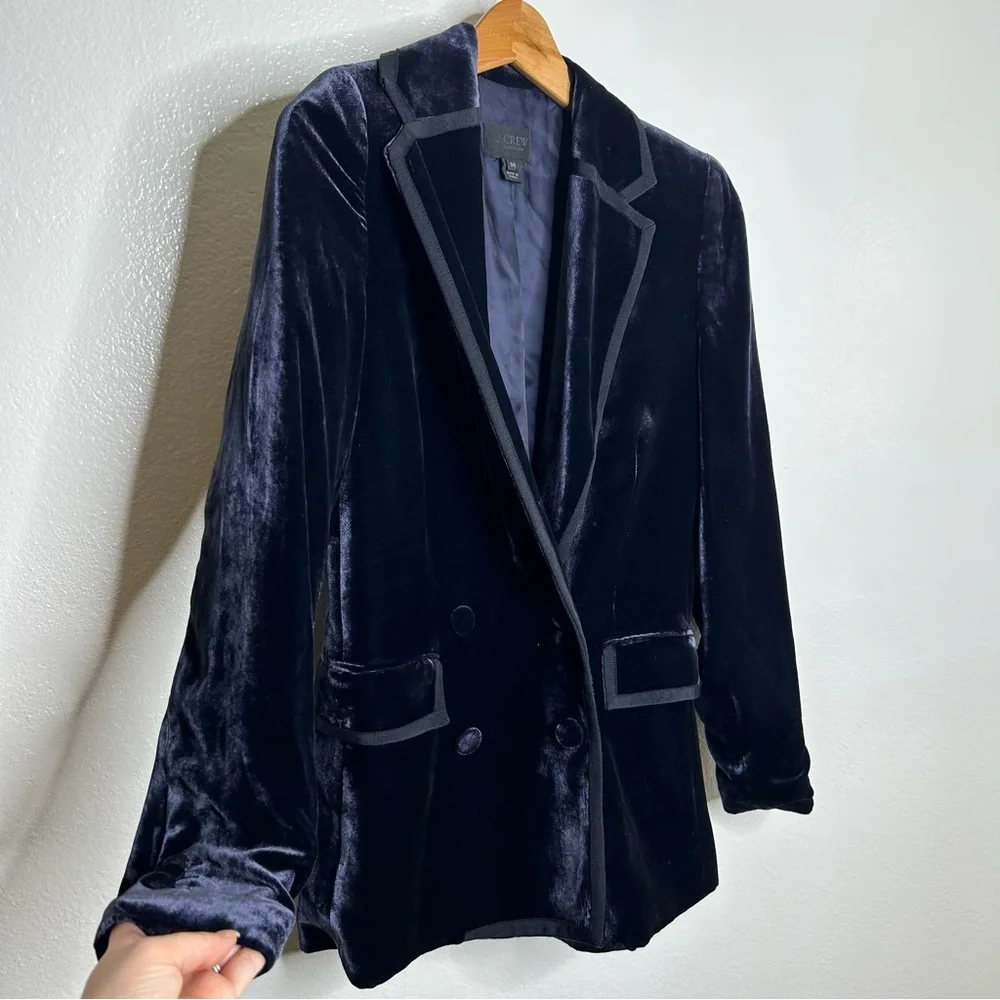 J. Crew Collection Navy Blue Velvet Double Breasted Blazer 00